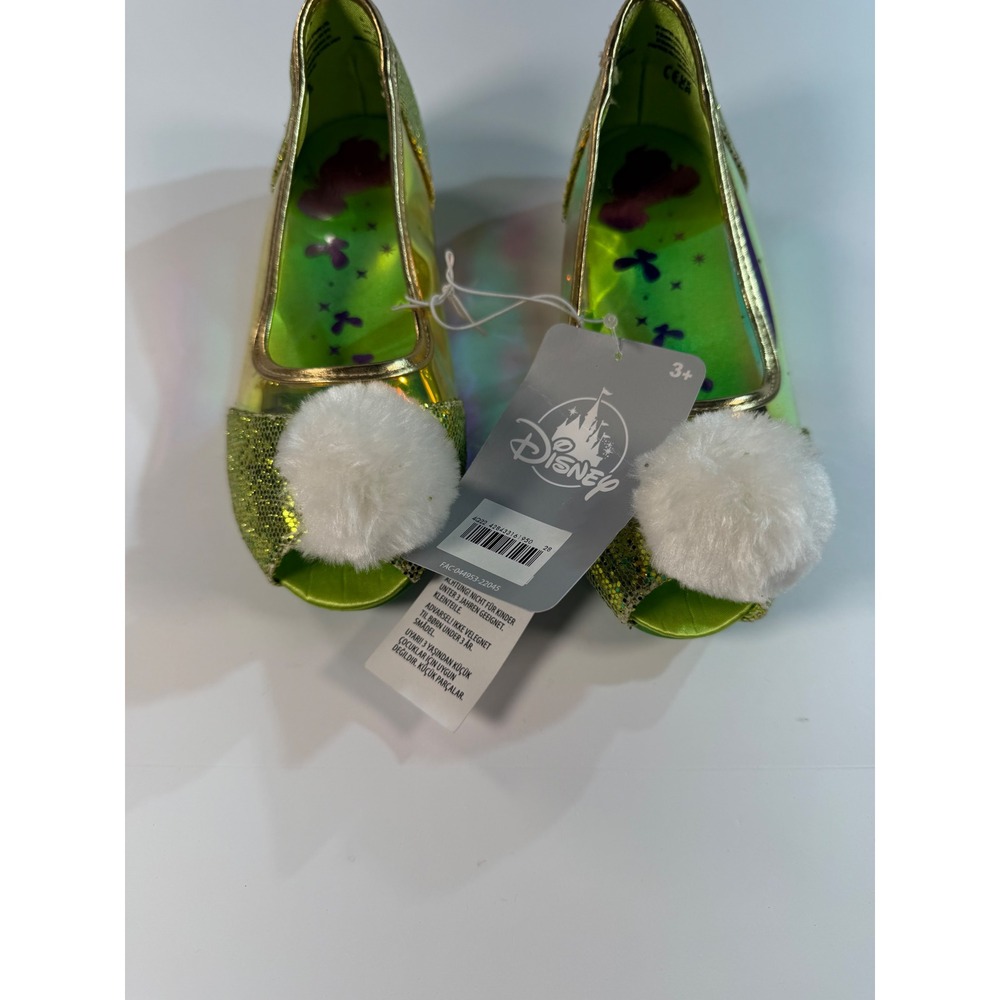 Disney Tinker Bell Costume Shoes Green Glitter Iridescent Pom Pom Kids 11/12